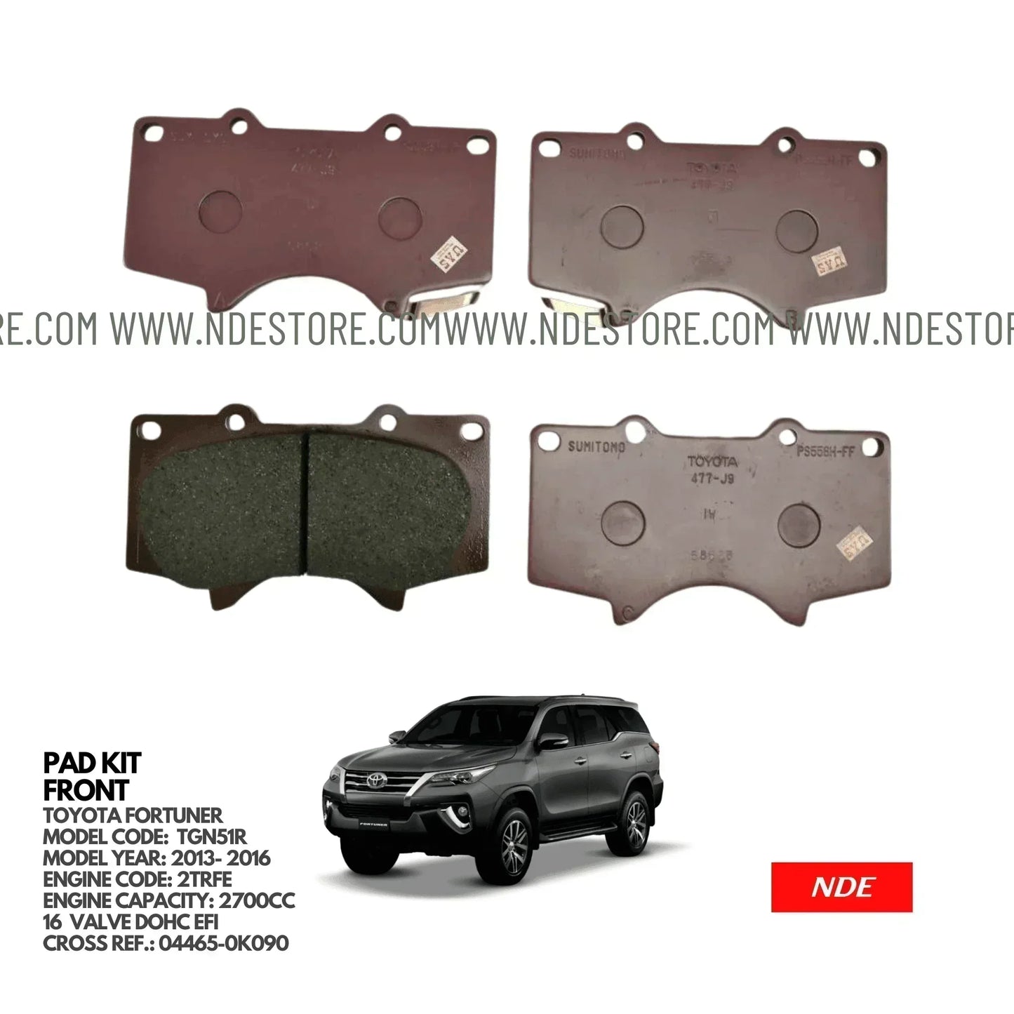 BRAKE DISC PAD SET FRONT GENUINE FOR TOYOTA FORTUNER (2013-2016) - ndestore.com