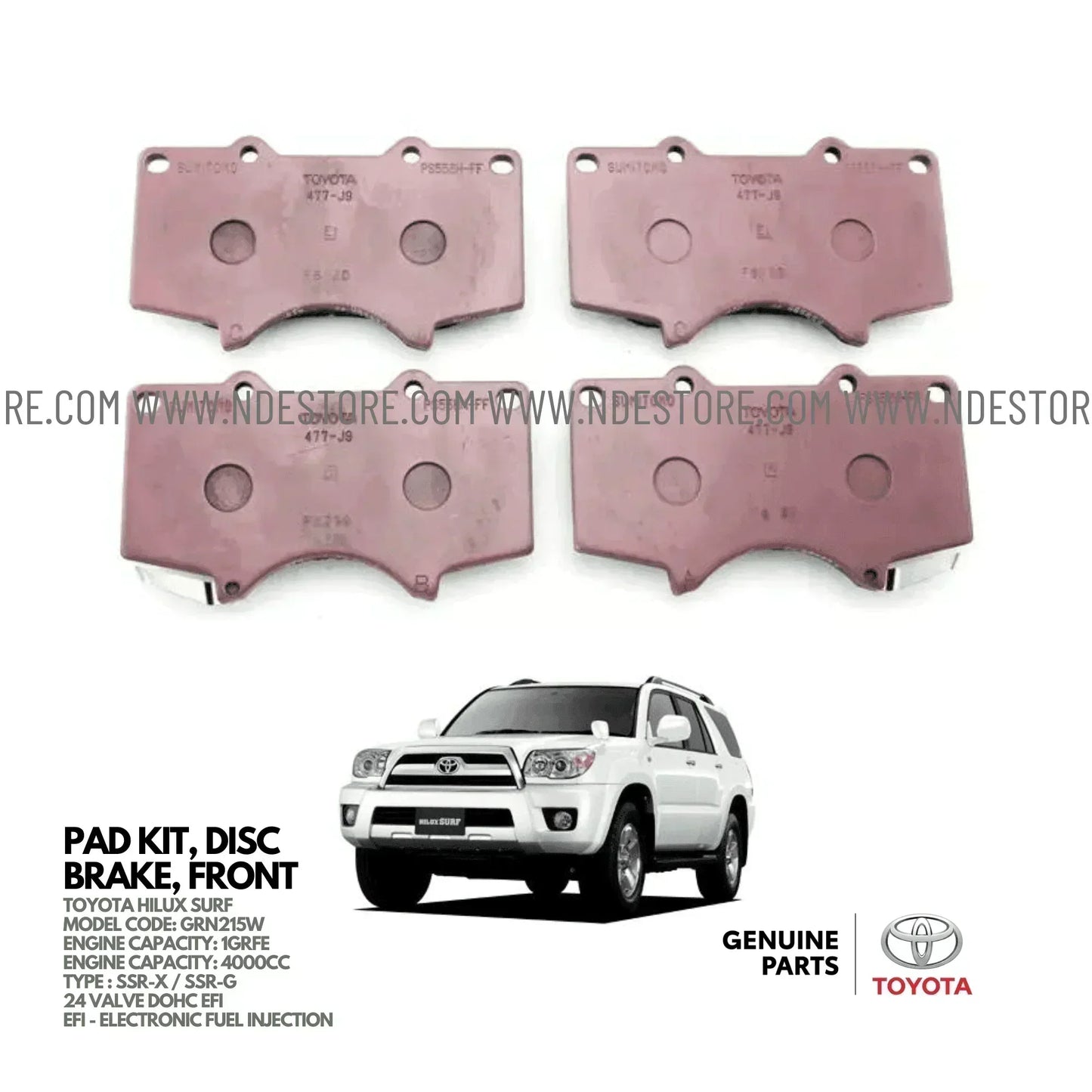 BRAKE DISC PAD SET FRONT GENUINE FOR TOYOTA HILUX SURF SSR (2005-2009) - ndestore.com
