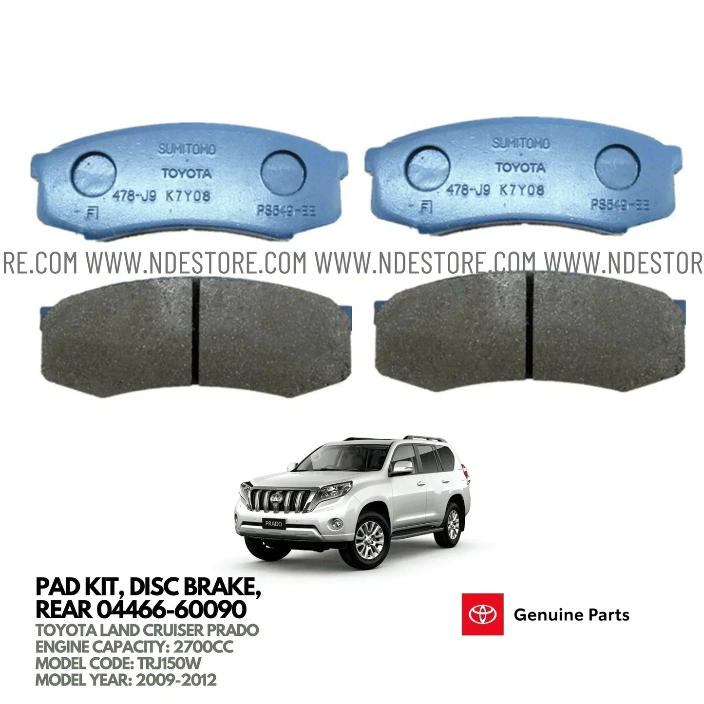 BRAKE DISC PAD SET REAR GENUINE FOR TOYOTA LAND CRUISER PRADO 2700CC (2009-2012) - ndestore.com