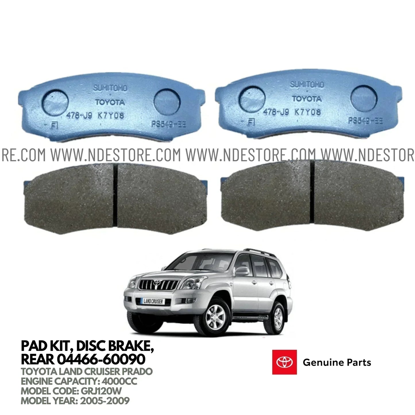 BRAKE DISC PAD SET REAR GENUINE FOR TOYOTA LAND CRUISER PRADO 4000CC (2005-2009) - ndestore.com