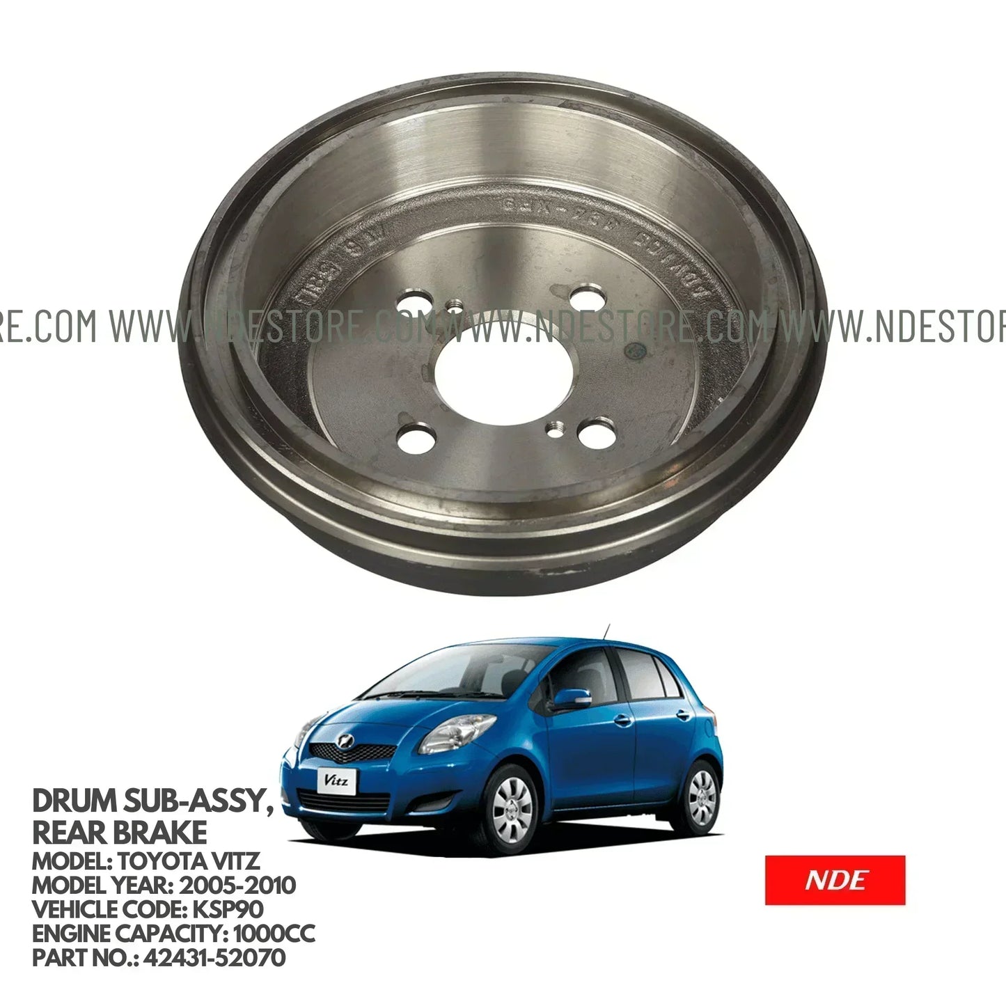 BRAKE WHEEL DRUM SUB-ASSY, REAR BRAKE FOR TOYOTA VITZ KSP90 (2005-2010) - ndestore.com