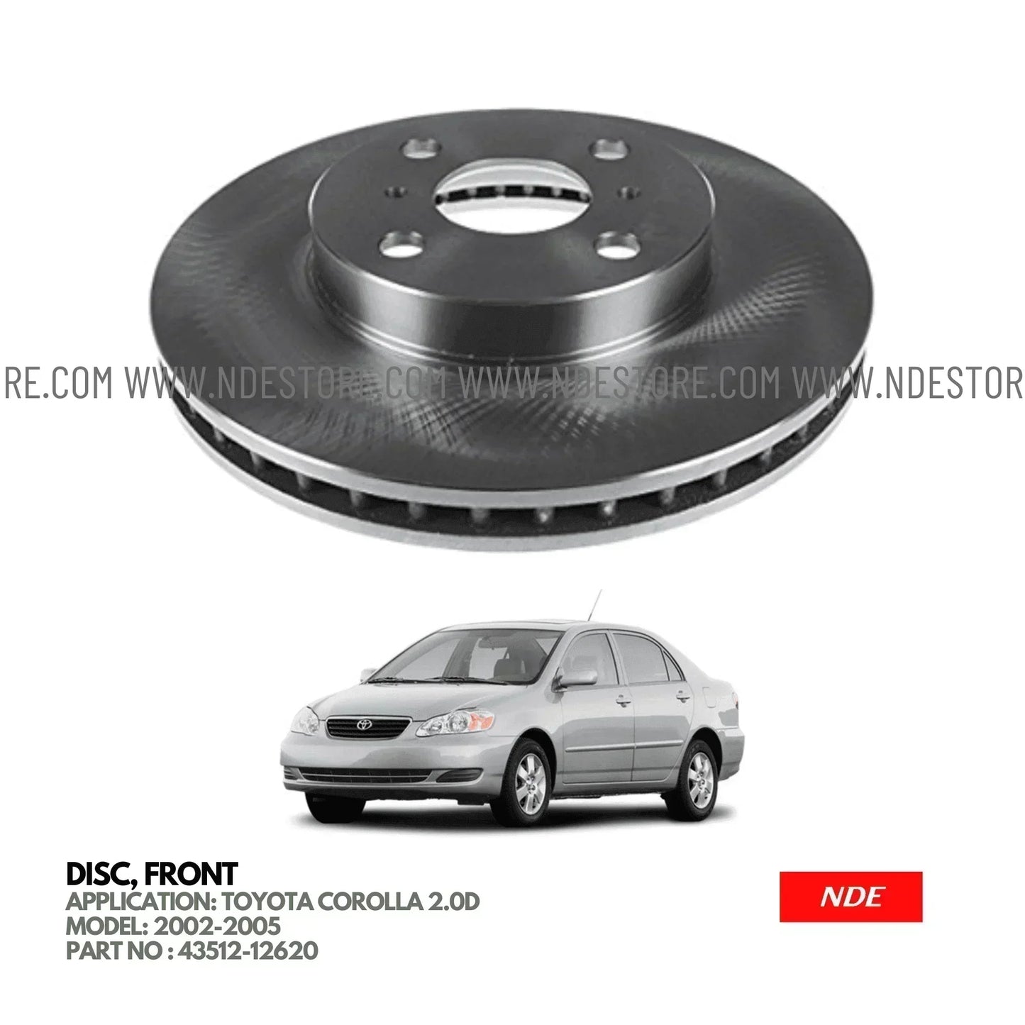 BRAKE DISC ROTOR FRONT FOR TOYOTA COROLLA 2.0D (2002-2008) - ndestore.com