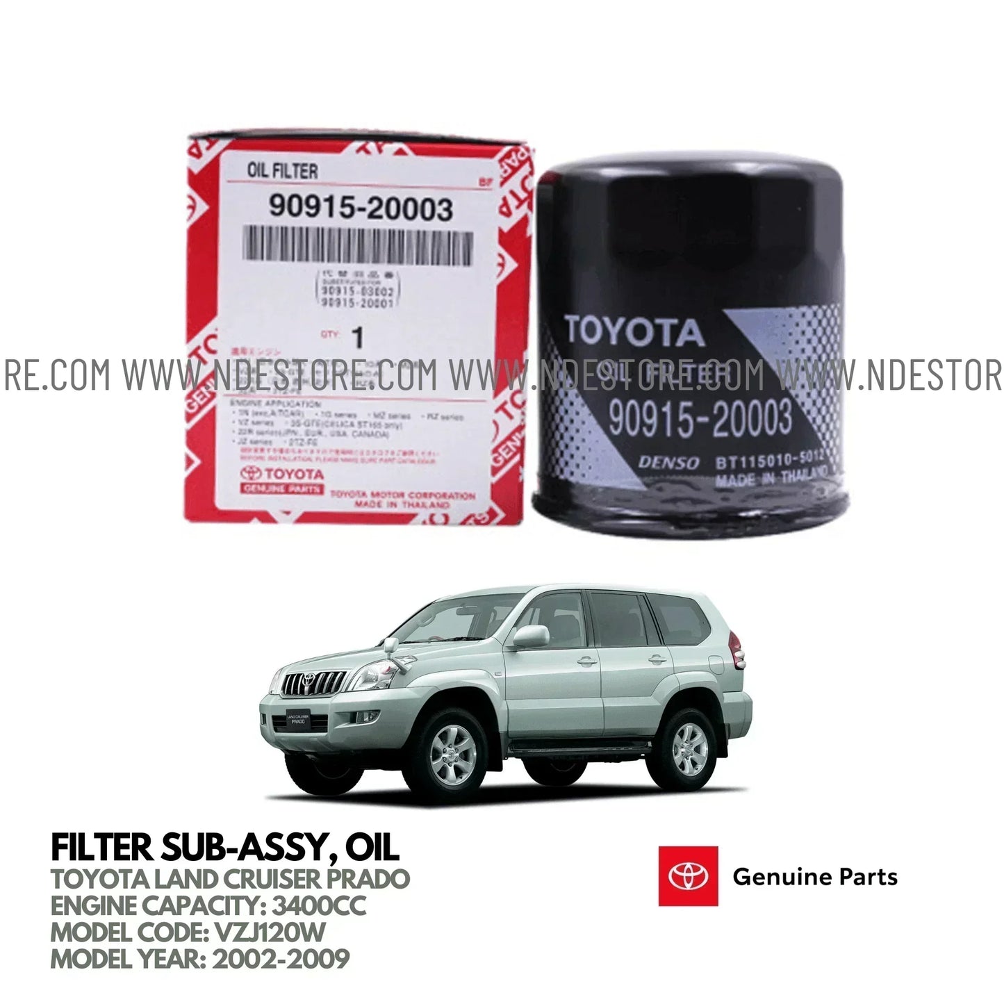 OIL FILTER GENUINE FOR TOYOTA LAND CRUISER PRADO 3400CC (2002-2009) - ndestore.com