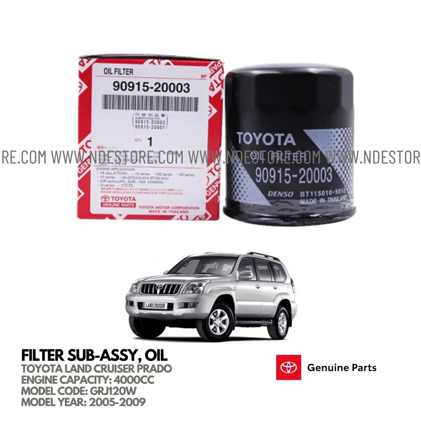OIL FILTER GENUINE FOR TOYOTA LAND CRUISER PRADO 4000CC (2005-2009) - ndestore.com