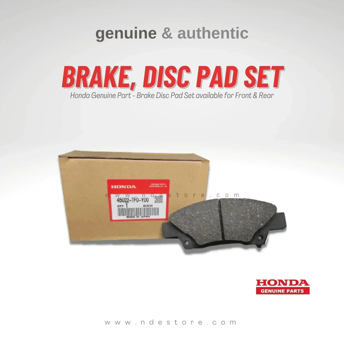 BRAKE DISC PAD FRONT GENUINE FOR HONDA CITY (2002-2008) - ndestore.com