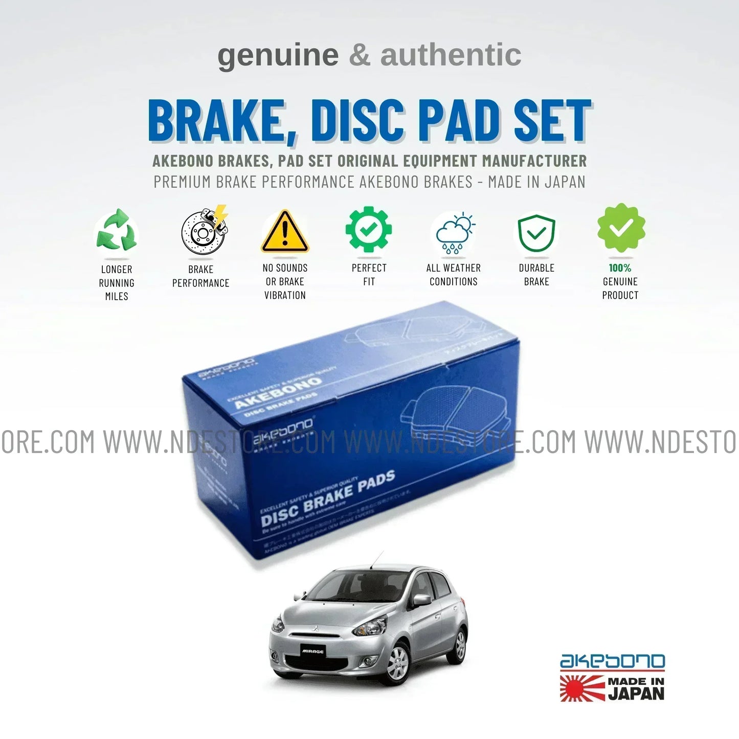 BRAKE DISC PAD SET FRONT AKEBONO FOR MITSUBISHI MIRAGE - ndestore.com