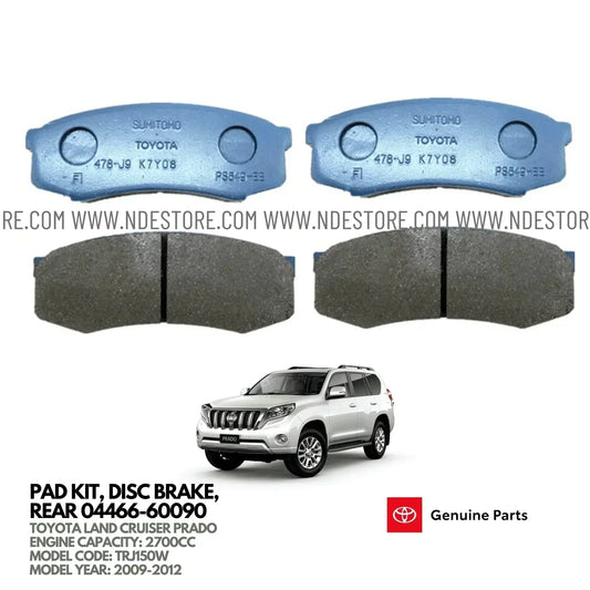 BRAKE DISC PAD SET REAR GENUINE FOR TOYOTA LAND CRUISER PRADO 2700CC (2009-2012) - ndestore.com