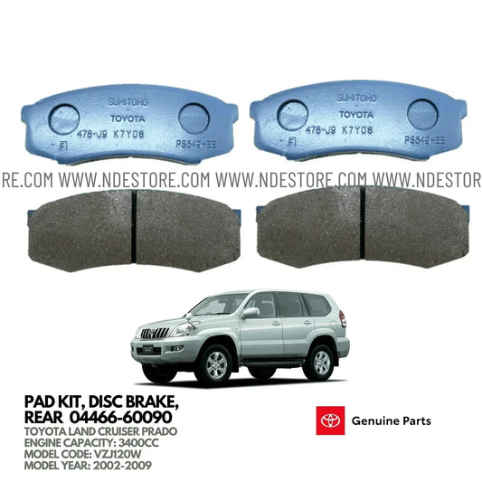 BRAKE DISC PAD SET REAR GENUINE FOR TOYOTA LAND CRUISER PRADO 3400CC (2002-2009) - ndestore.com