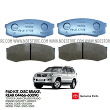 BRAKE DISC PAD SET REAR GENUINE FOR TOYOTA LAND CRUISER PRADO 4000CC (2005-2009) - ndestore.com