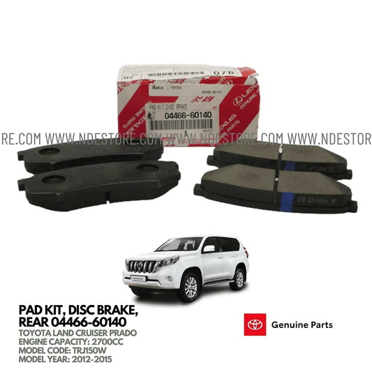 BRAKE DISC PAD SET REAR GENUINE FOR TOYOTA LAND CRUISER PRADO 2700CC (2012-2015) - ndestore.com
