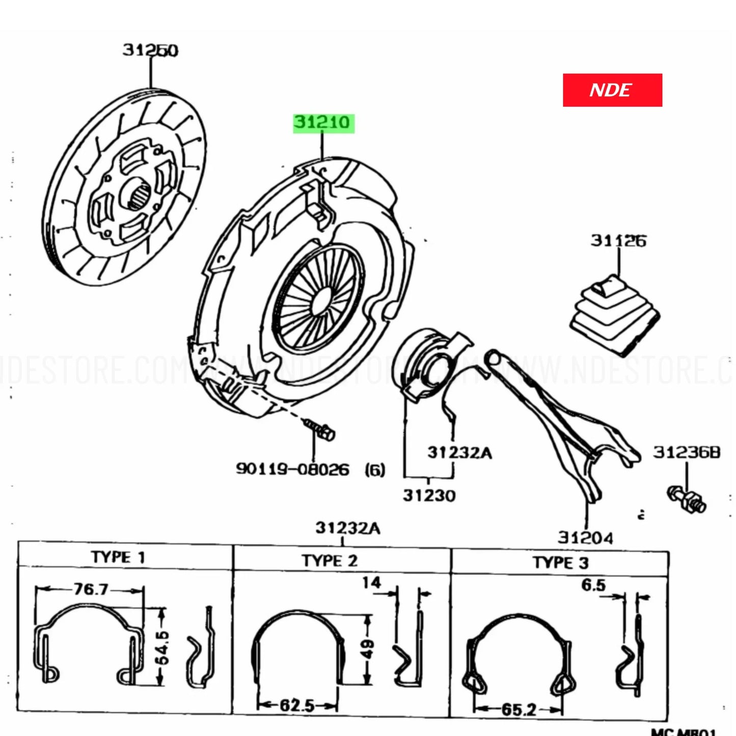 CLUTCH RELEASE BEARING ASSY FOR TOYOTA COROLLA 2.0D (2002-2005)