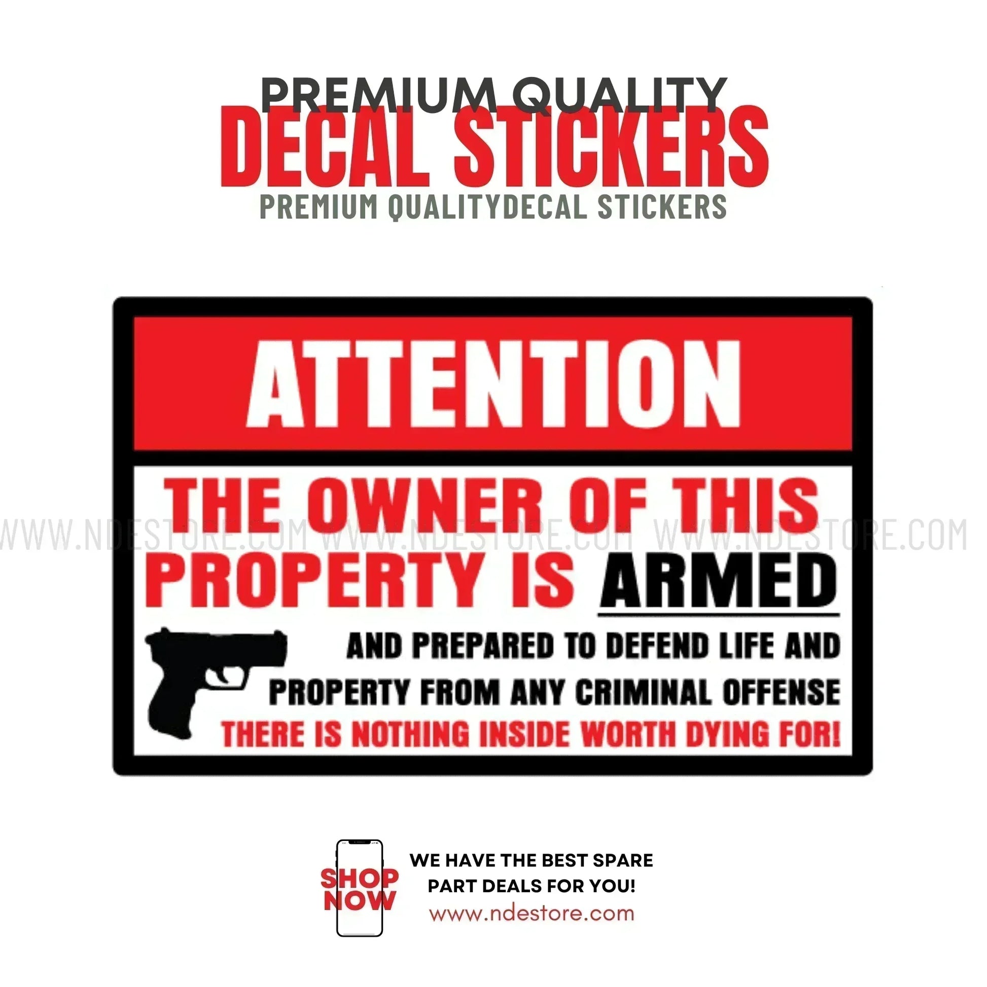 STICKER ATTENTION ARMED - ndestore.com