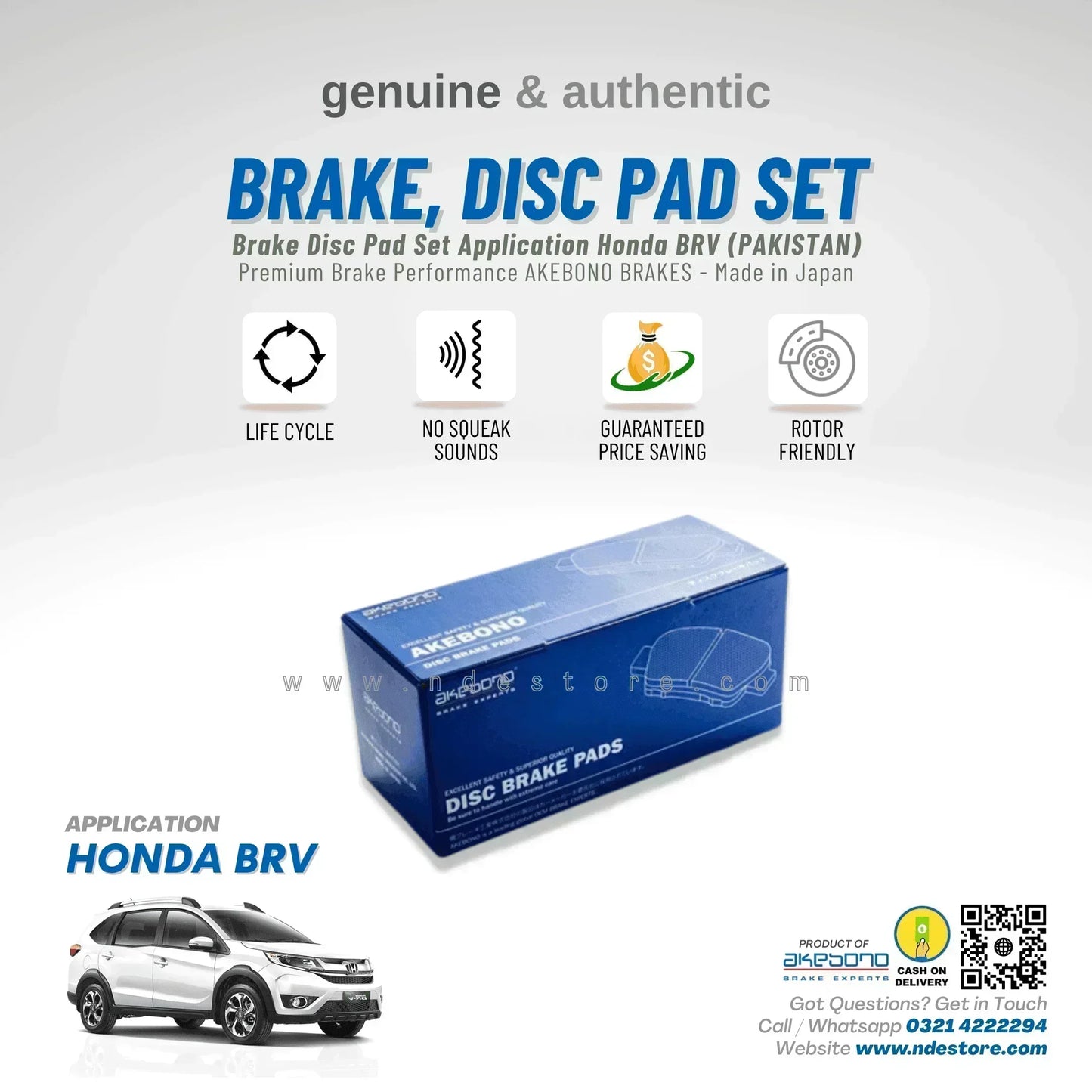 BRAKE DISC PAD SET FRONT AKEBONO FOR HONDA BRV - ndestore.com