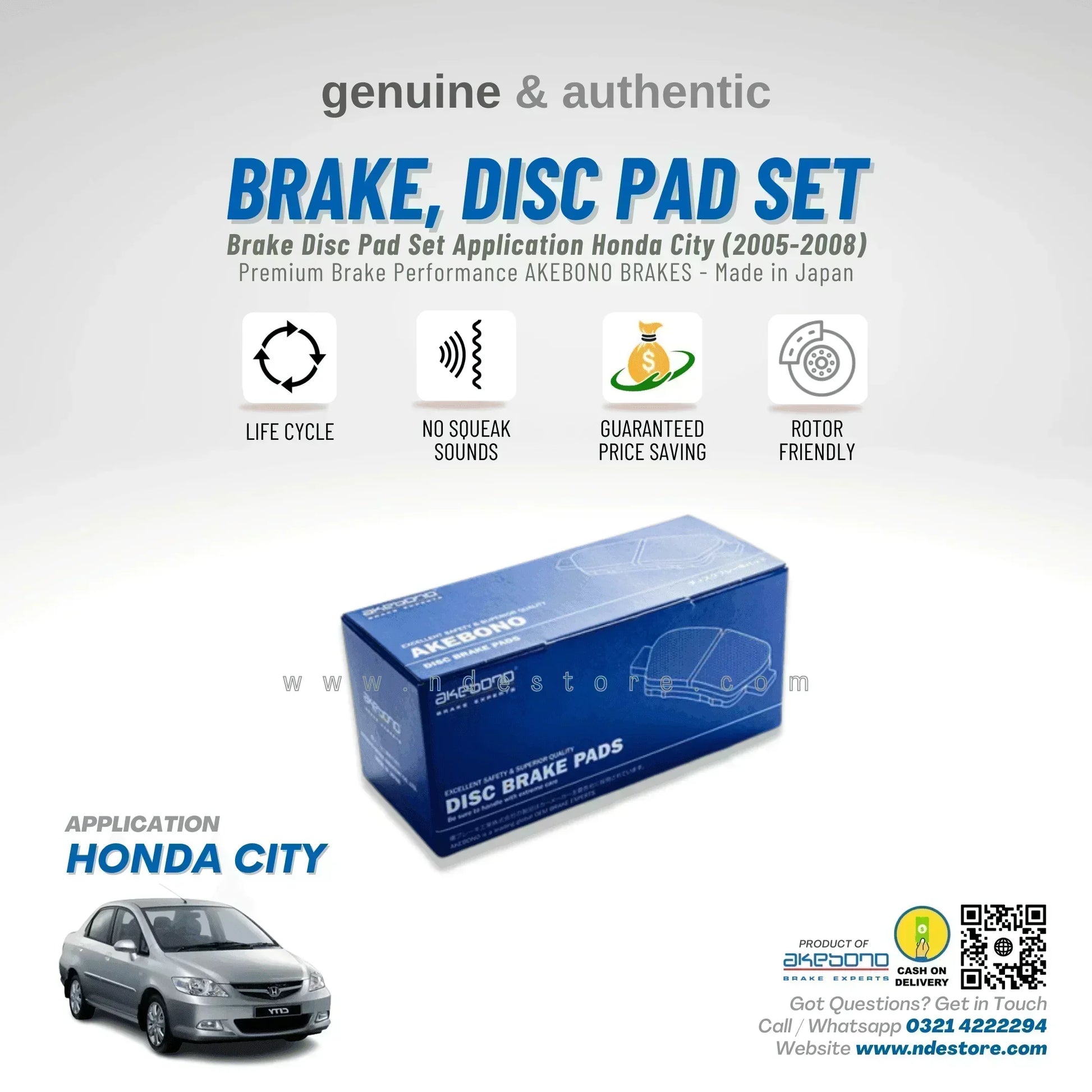 BRAKE DISC PAD SET FRONT AKEBONO FOR HONDA CITY (2002-2008) - ndestore.com