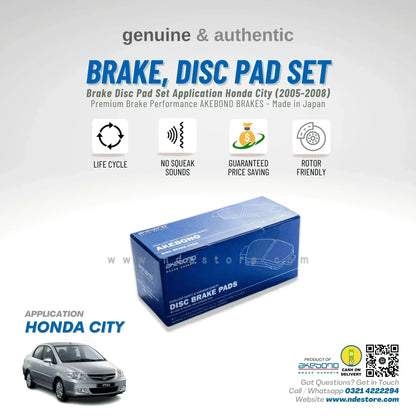 BRAKE DISC PAD SET FRONT AKEBONO FOR HONDA CITY (2002-2008) - ndestore.com
