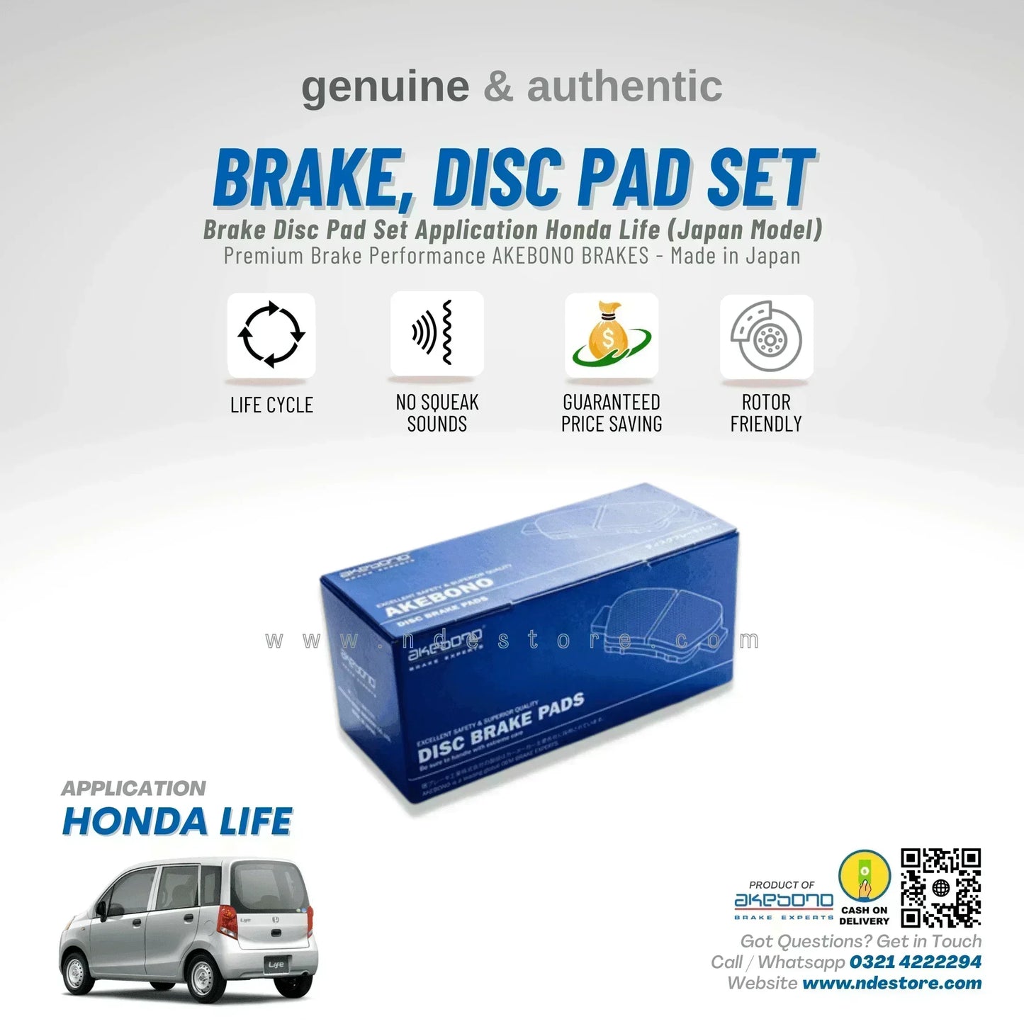 BRAKE DISC PAD SET FRONT AKEBONO FOR HONDA LIFE - ndestore.com