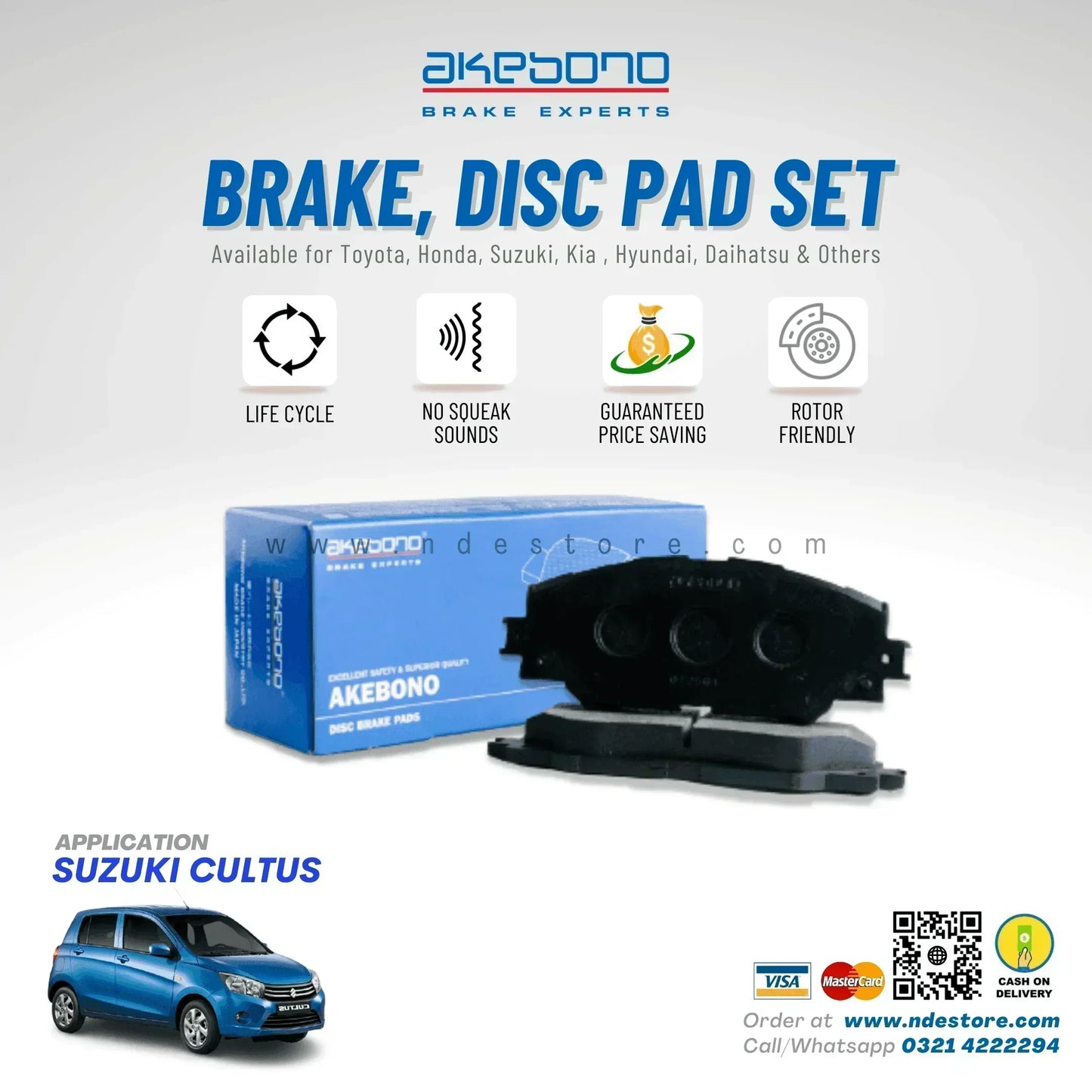 BRAKE DISC PAD SET FRONT AKEBONO FOR SUZUKI CULTUS (2018-2025) - ndestore.com