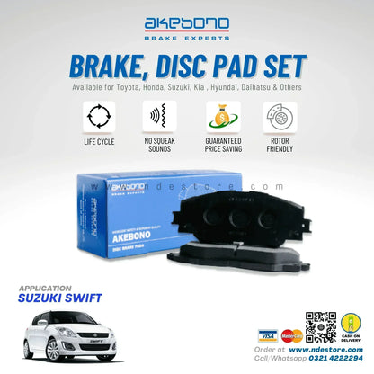 BRAKE DISC PAD SET FRONT AKEBONO FOR SUZUKI SWIFT (2008-2021) - ndestore.com