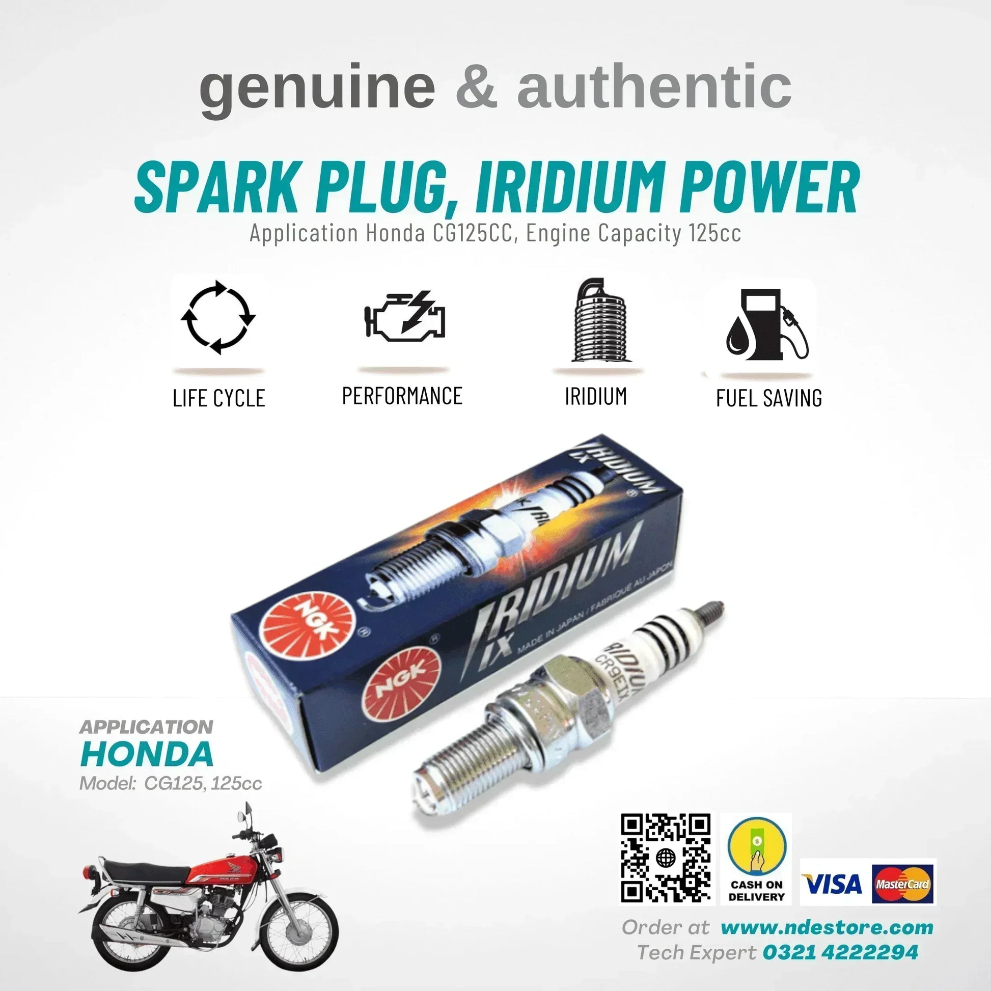 SPARK PLUG NGK IRIDIUM IX FOR HONDA CG125 (125CC) - ndestore.com