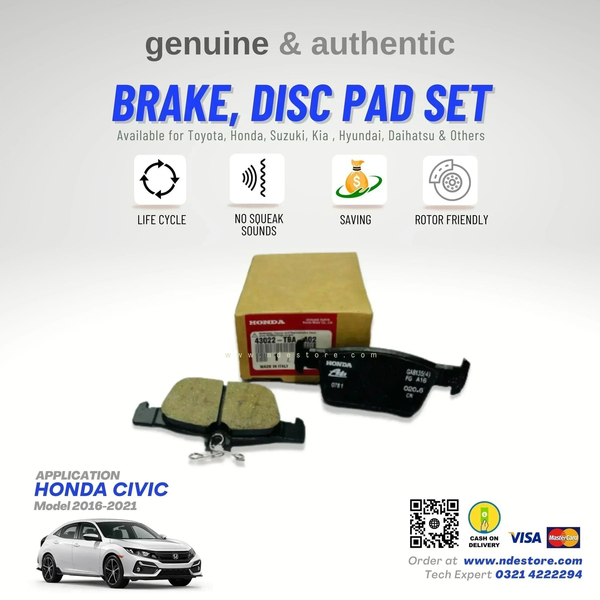 BRAKE, DISC PAD REAR FOR HONDA CIVIC (2016-2021) - ndestore.com