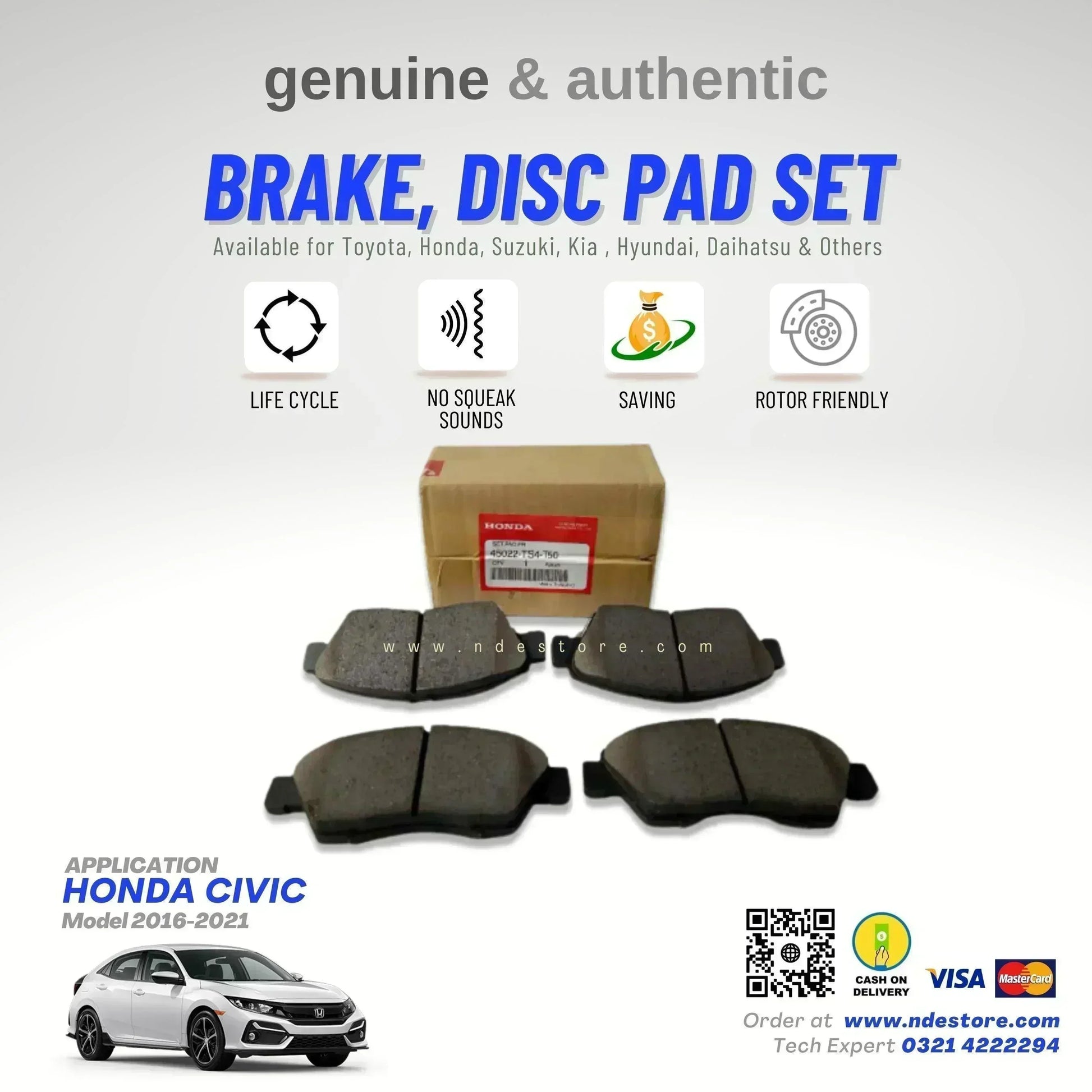 BRAKE DISC PAD FRONT GENUINE FOR HONDA CIVIC (2016-2021) - ndestore.com