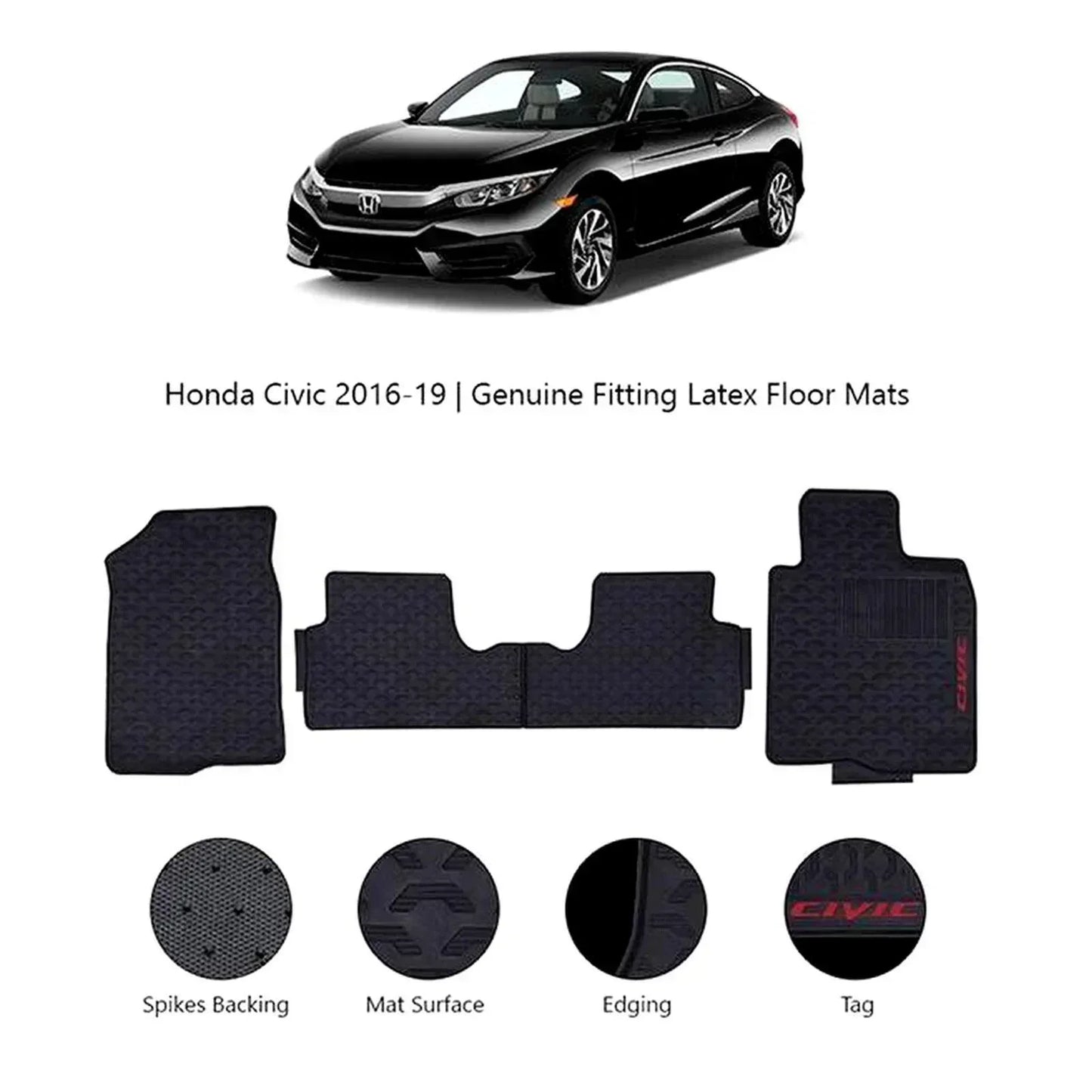 FLOOR MAT RUBBER / LATEX ANTI SLIP SILICONE BLACK FOR HONDA CIVIC (2016-2021) (IMPORTED) - ndestore.com