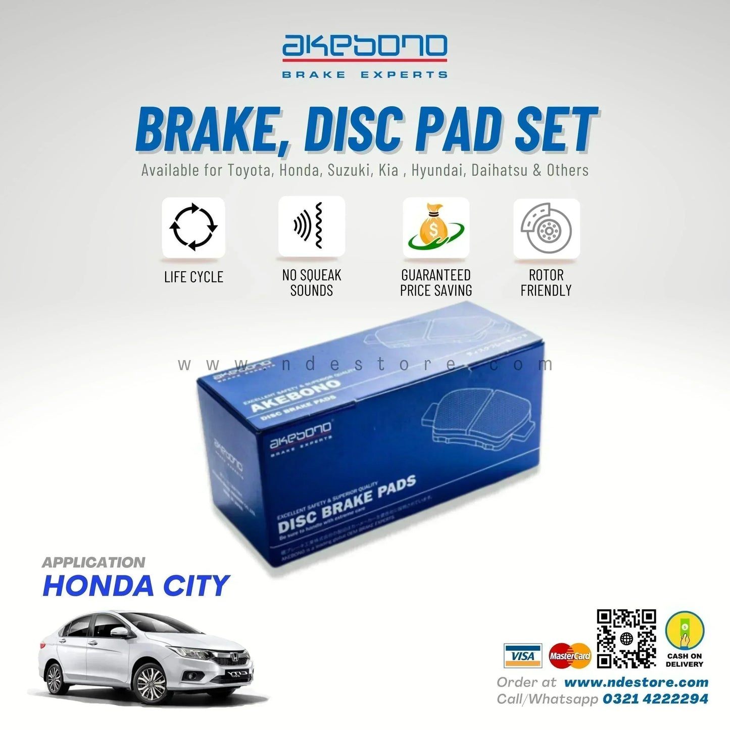 BRAKE DISC PAD SET FRONT AKEBONO FOR HONDA CITY (2021-2025) - ndestore.com