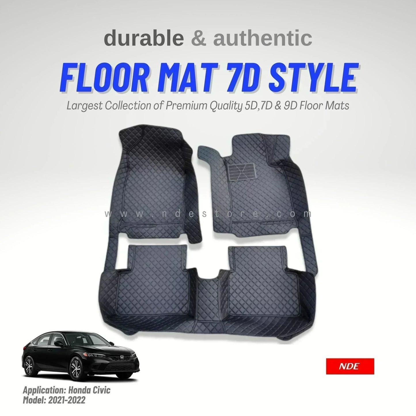 FLOOR MAT 7D STYLE BLACK COLOR FOR HONDA CIVIC (2021-2025) - ndestore.com