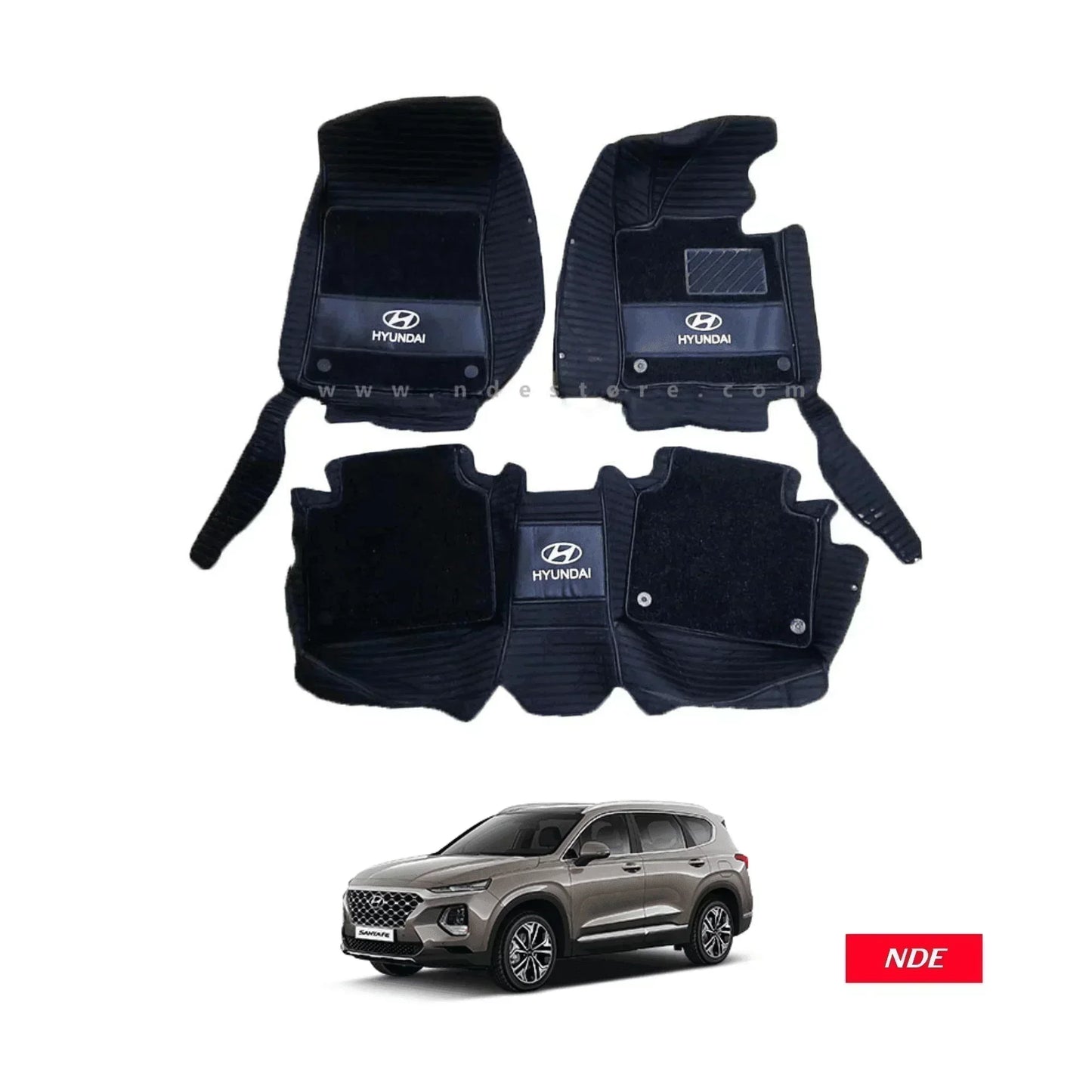 FLOOR MAT 11D WITH HYUNDAI LOGO FOR HYUNDAI SANTA FE (5 PIECES) - ndestore.com