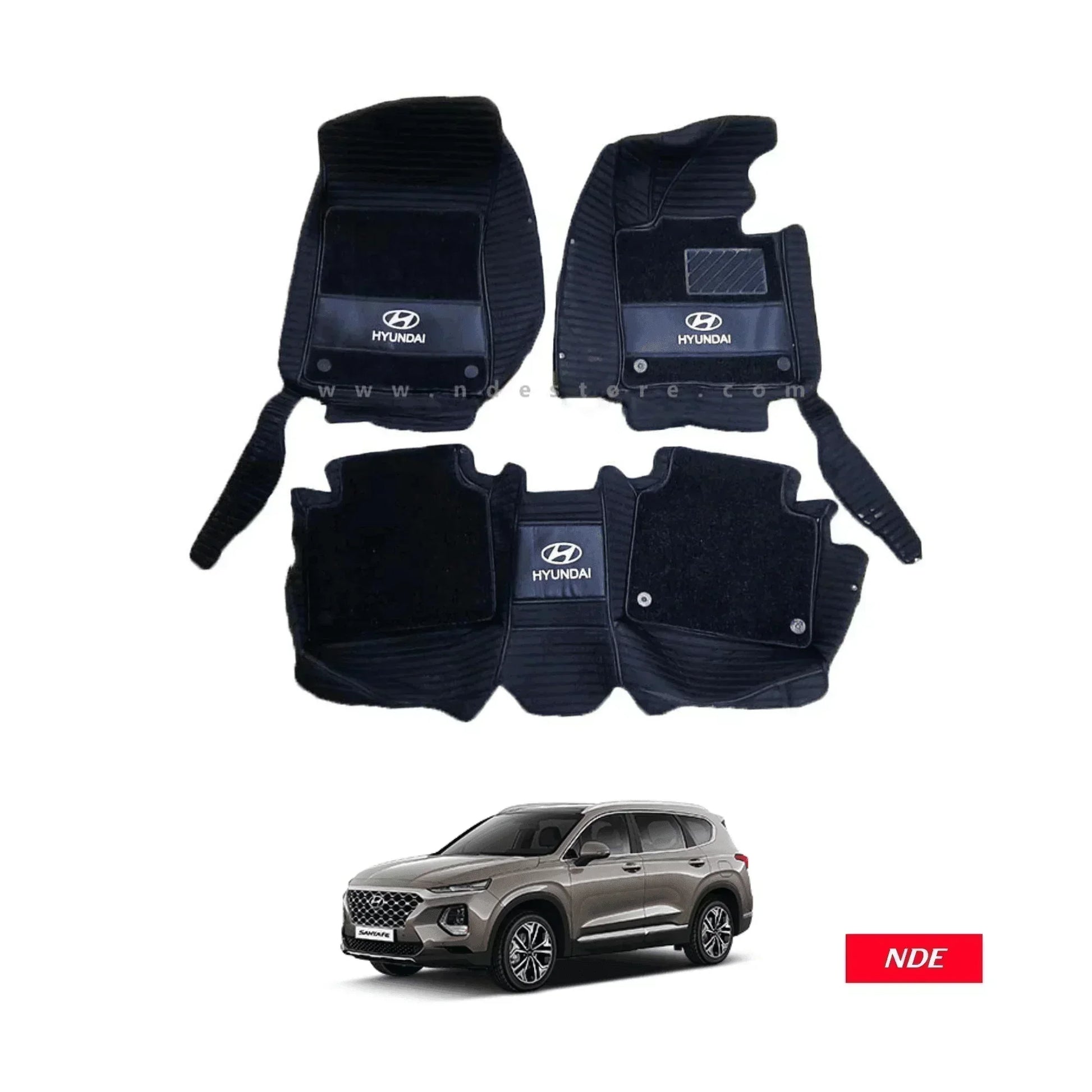 FLOOR MAT 11D WITH HYUNDAI LOGO FOR HYUNDAI SANTA FE (5 PIECES) - ndestore.com