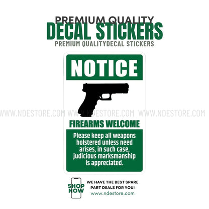 STICKER NOTICE FIREARM WELCOME - ndestore.com