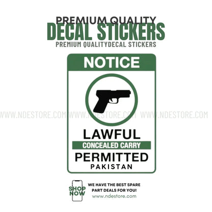 STICKER NOTICE LAWFUL CONCEALED CARRY PERMIT PAKISTAN - ndestore.com