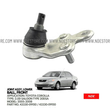 BALL JOINT ASSY LOWER FRONT IMPORTED FOR TOYOTA COROLLA 2.0D SALOON TYPE (2005-2008) - ndestore.com