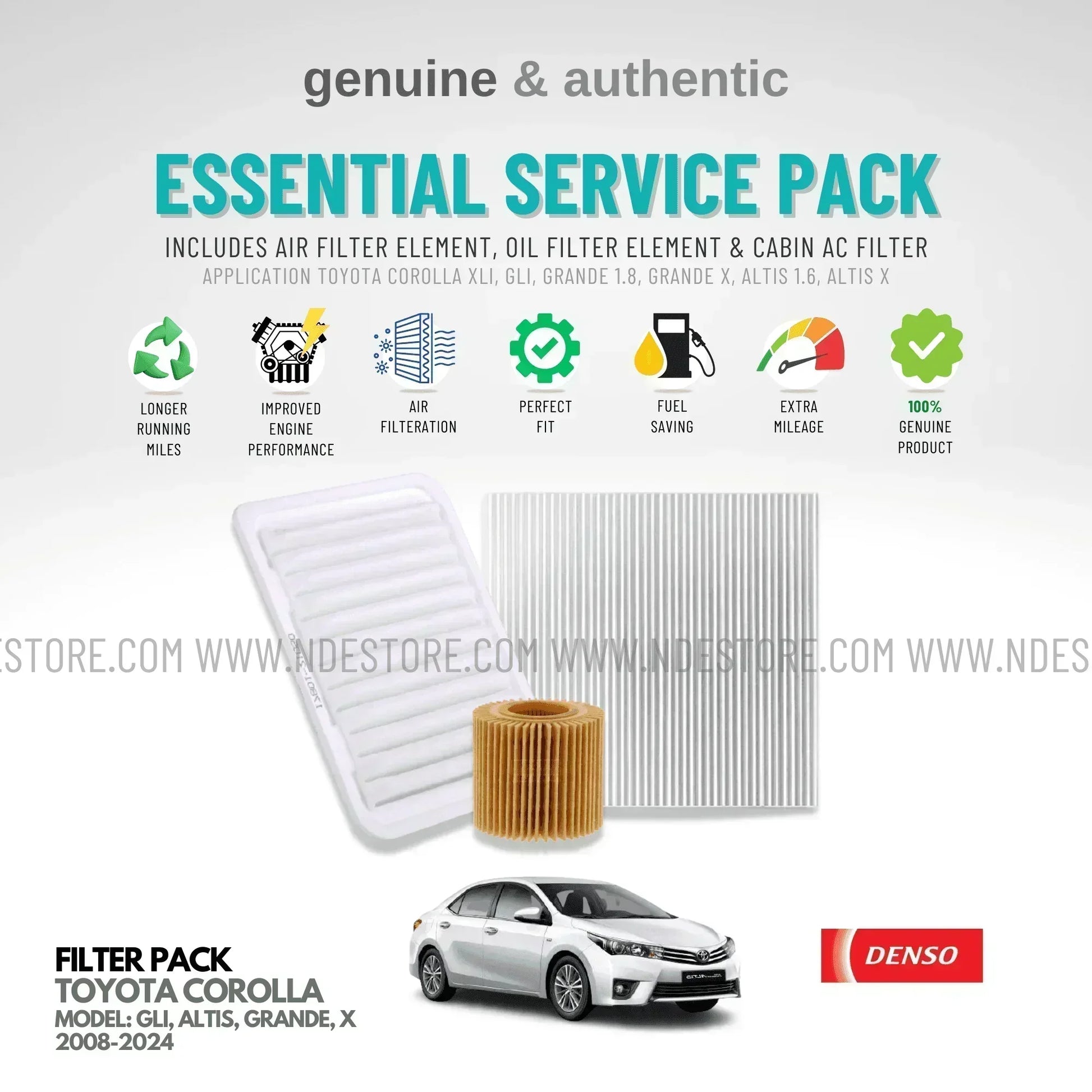 ESSENTIAL FILTER PACK DENSO FOR TOYOTA COROLLA, ALTIS, GRANDE, ALTIS X, GRANDE X - ndestore.com