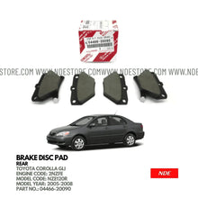 BRAKE DISC PAD SET REAR GENUINE FOR TOYOTA COROLLA (2002-2008) - ndestore.com