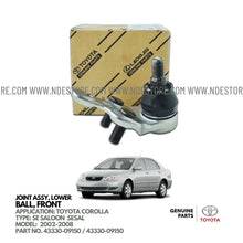 BALL JOINT ASSY LOWER FRONT GENUINE FOR TOYOTA COROLLA SE SALOON (2002-2008) - ndestore.com