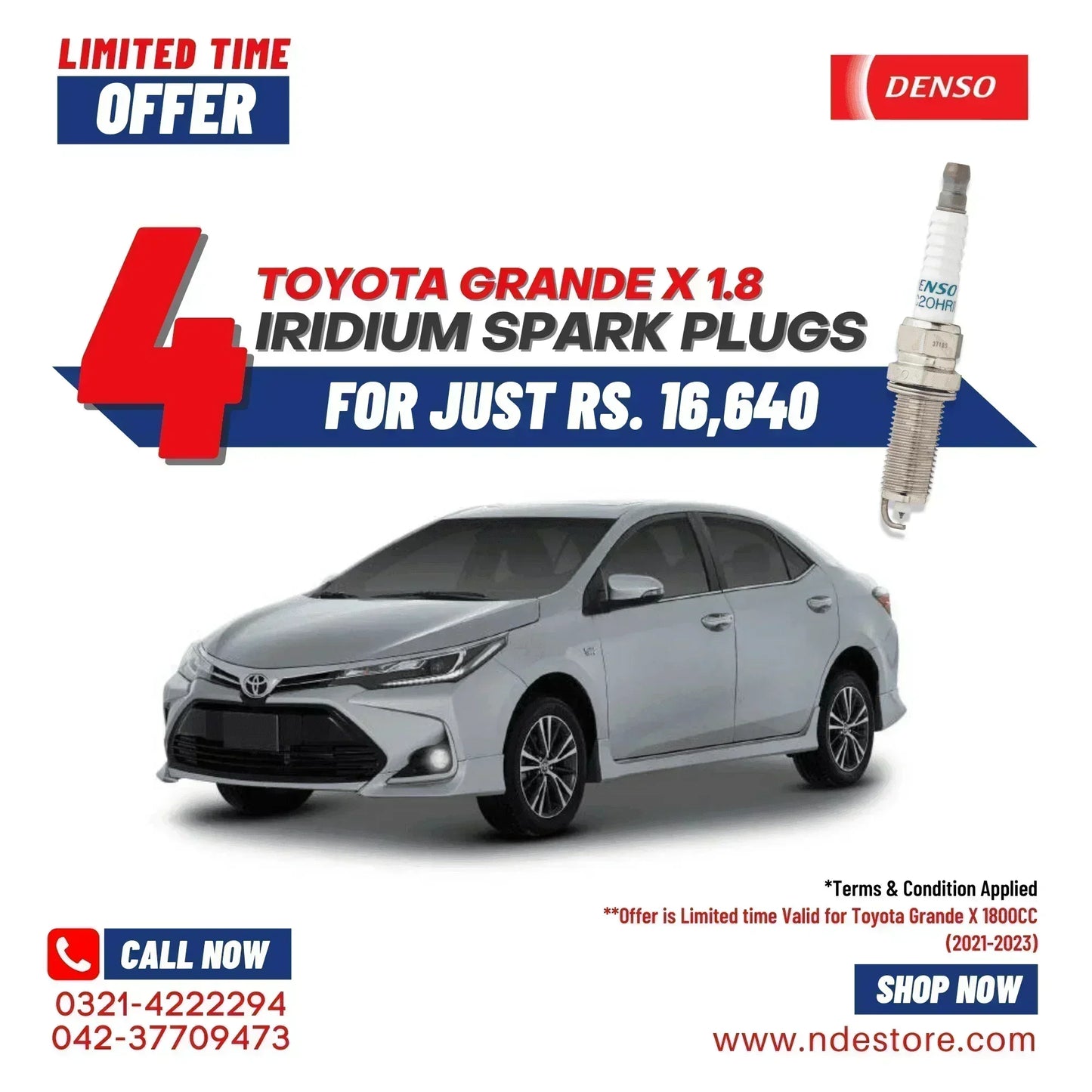 SPARK PLUG DENSO IRIDIUM FOR TOYOTA GRANDE X 1.8 (4 PIECES) - ndestore.com