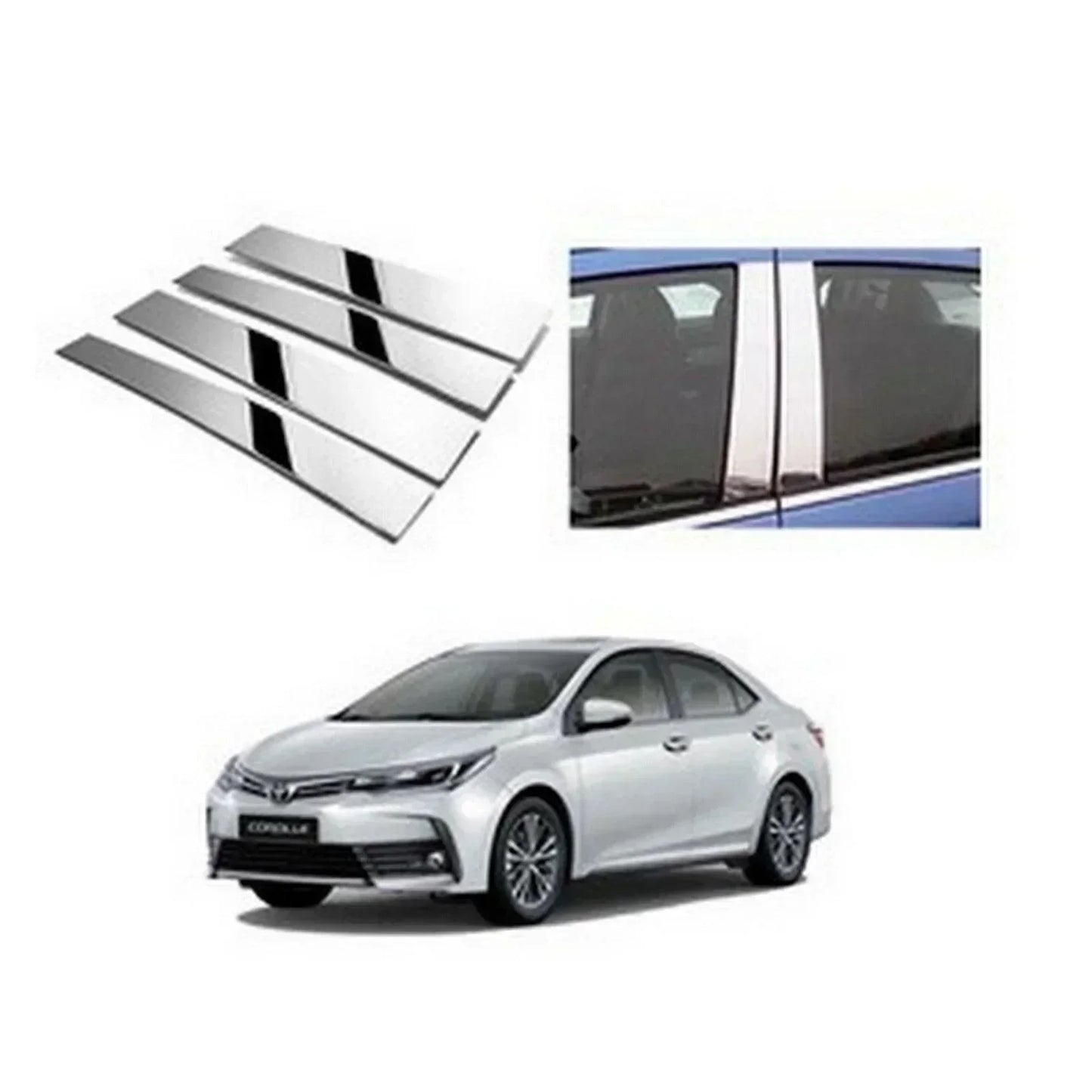 DOOR PILLAR CHROME TRIMS FOR TOYOTA COROLLA (2017-2021) - ndestore.com