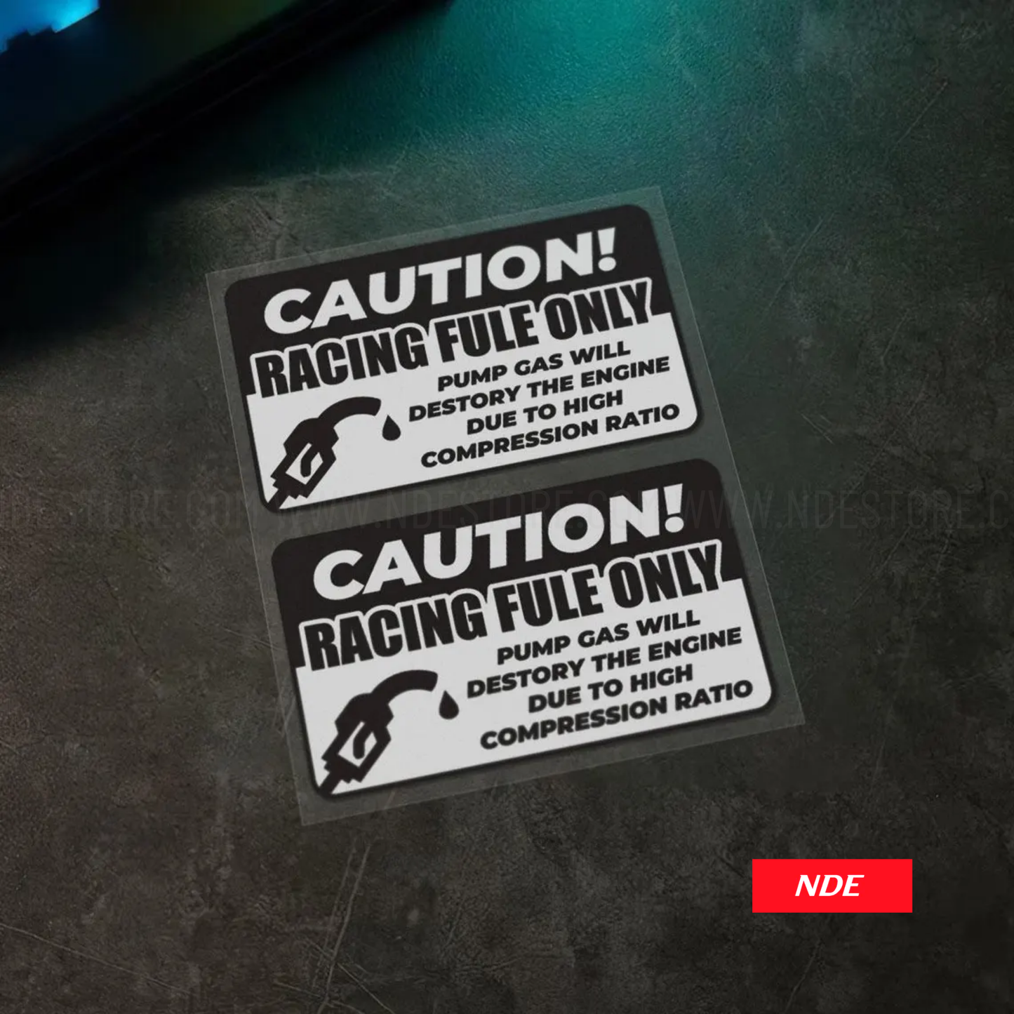 STICKER DECAL CAUTION RACING FUEL ONLY