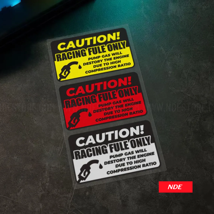 STICKER DECAL CAUTION RACING FUEL ONLY