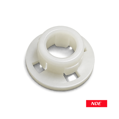 A small off-white plastic circular ring component with a flat base and cutouts, shown on a white background with an NDE logo badge in the bottom right corner.